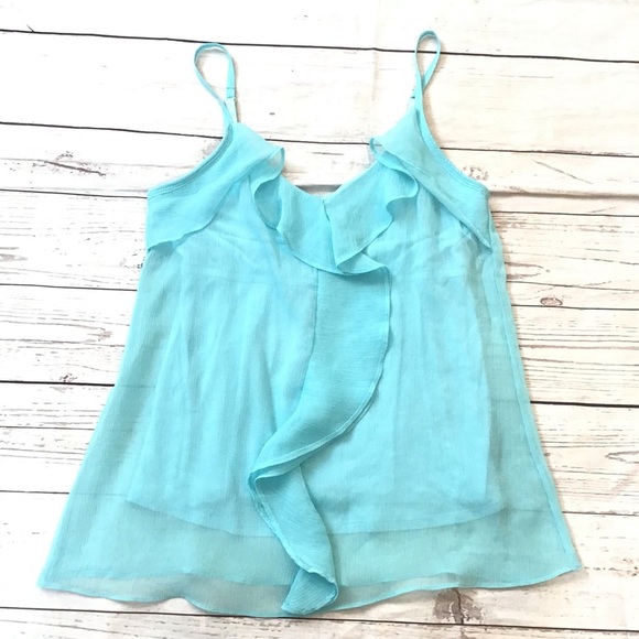 New York & Company Womens Turquoise Blue Sleeveless Ruffle Front Top Size Small - Picture 4 of 6